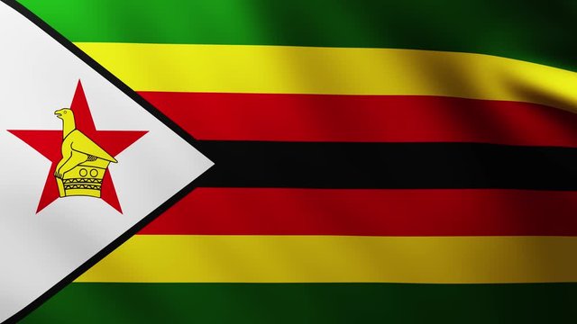Large Flag of Zimbabwe fullscreen background fluttering in the wind