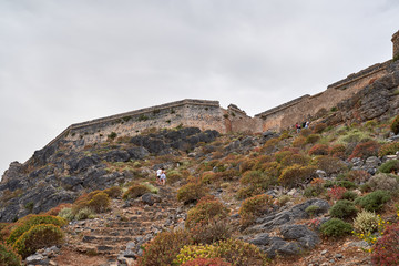 Fototapeta na wymiar Ruins of Venetian fort on Imeri Gramvousa Island near island of Crete, Greece