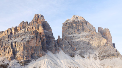 Fototapeta premium Tre Cime (Three Peaks) di Lavaredo (Drei Zinnen) , are three of the most famous peaks of the Dolomites, in the Sesto Dolomites, Italy, Europe