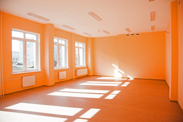 Empty clean hallway or corridor of interior classroom