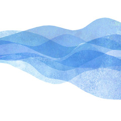 Watercolor transparent wave blue colored background. Watercolour hand painted waves illustration