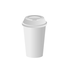 White paper cup with white lid mockup. Realistic disposable coffee mug on white background. Biodegradable juice cup made of cardboard. Blank mockup for brand logo.Vector template illustration, clipart