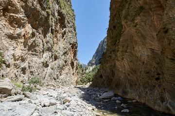 Samaria Gorge hiking path on island of Crete, Greece.
