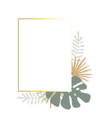 palm tree leaves greeting card. tropical wedding invitation card, gift card