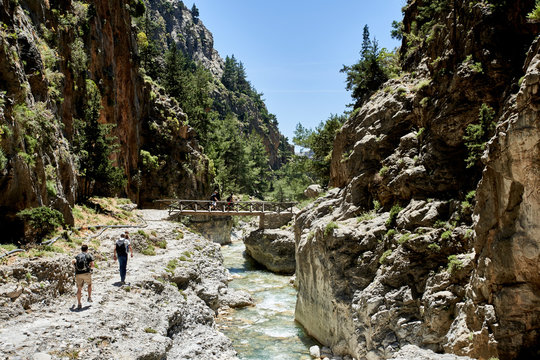 Samaria Gorge hiking path on island of Crete, Greece.