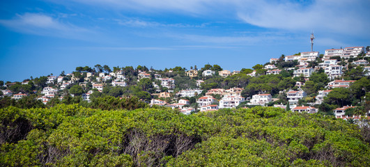 Traditional Spanish architecture on the island of Menorca. Son Bou, a seaside resort in the south of the island. Spain
