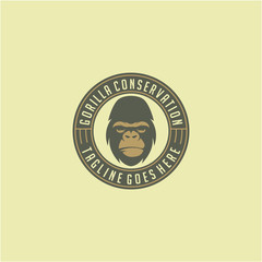 gorilla face with badge emblem logo design for animal conservation logo