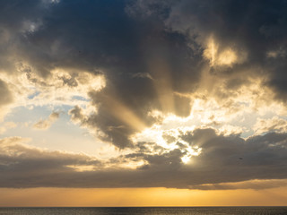 Sun rays in sunset over Gulf of Mexico from Caspersen Beach in Venice Florida