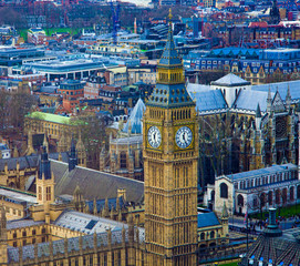 Big Ben in London City. Aerial view