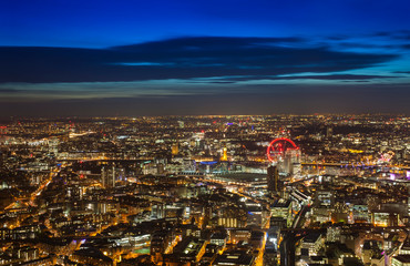 wide view of London city in a beautiful night. aerial shot