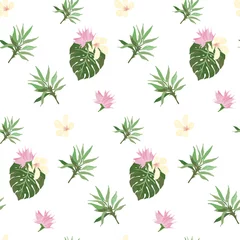 Kunstfelldecke mit Muster Tropische Pflanzen Tropische Blätter und Blumen handgezeichnete Anordnung des Blumenstraußes. Nahtloser exotischer heller Hintergrund.