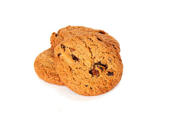 Oatmeal raisin cookies isolated on white background