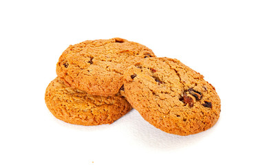 Oatmeal raisin cookies isolated on white background