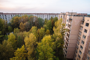 Abandoned buildings of ghost town Pripyat Chornobyl Zone