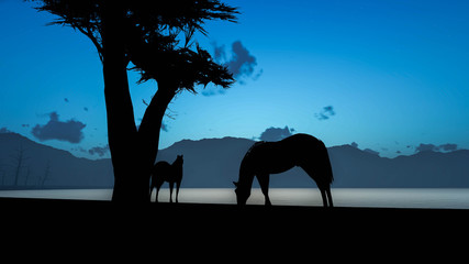 Horse in Nature Landscape 3D Rendering