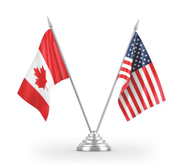 United States and Canada table flags isolated on white 3D rendering
