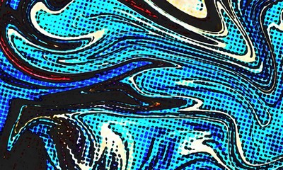 Abstract swirl background. Liquid paint texture in expressionism style. Comic dots effect. Retro comics cartoon design. 
