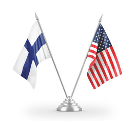 United States and Finland table flags isolated on white 3D rendering