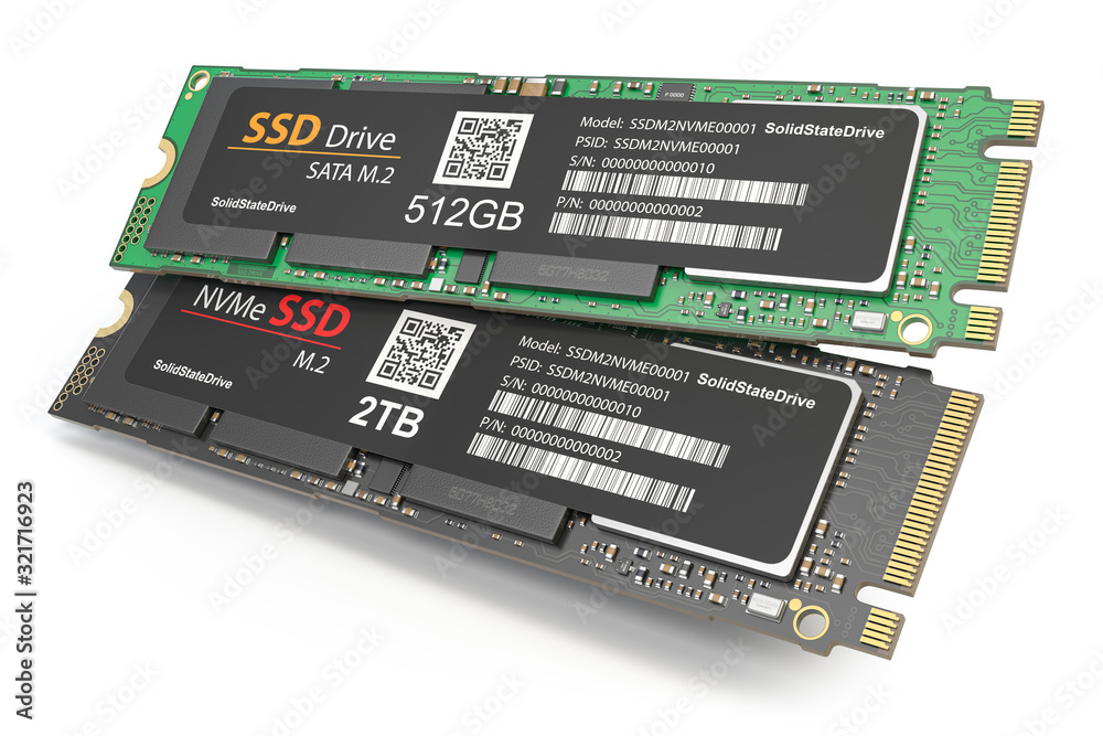 Poster different ssd m2 disk drive isolated on white background.