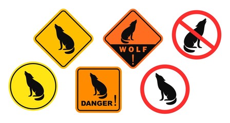 Wolf danger sign. Isolated wolf on white background © oleg7799