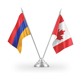 Canada and Armenia table flags isolated on white 3D rendering