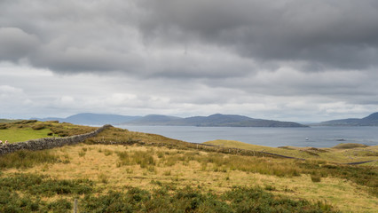 Dark clouds over Clew Bay viewed from Clare Island, County Mayo on the west coast of Ireland.