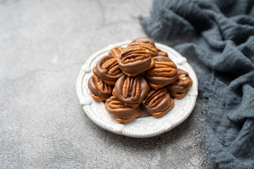 Pretzel Bites with Chocolate Caramel and Pecan 
