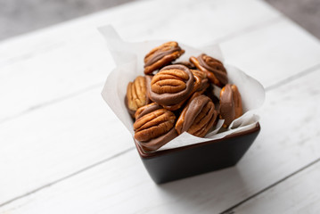 Pretzel Bites with Chocolate Caramel and Pecan 