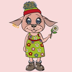 Little girl a little animal. Sweet and defenseless, beautiful and charming, stands and looks. Vector illustration.