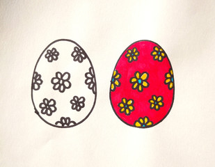 Hand drawn Easter egg, black and white illustrations for coloring by children or for coloring book, white background