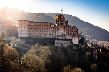 Heidelberg castle with stunning sunset - obrazy, fototapety, plakaty