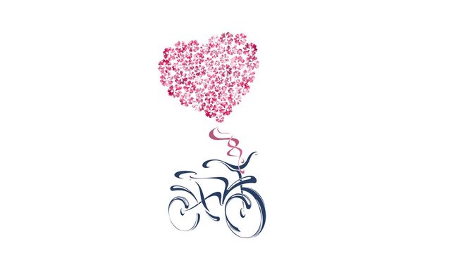 Retro bicycle with heart balloon. Animation for valentines day