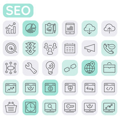 Vector set of trendy inline bold SEO icons