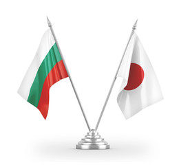 Japan and Bulgaria table flags isolated on white 3D rendering