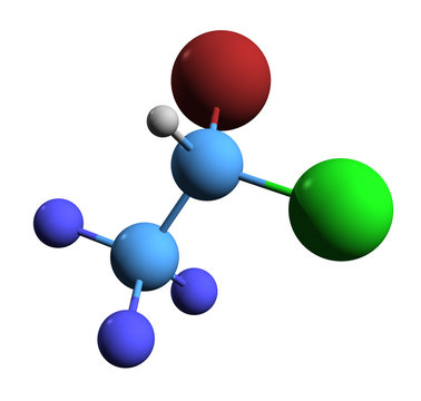 3D Image Of Halothane Skeletal Formula - Molecular Chemical Structure Of General Anesthetic Isolated On White Background