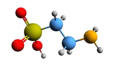 3D image of taurine skeletal formula - molecular chemical structure of 2-aminoethanesulfonic acid isolated on white background