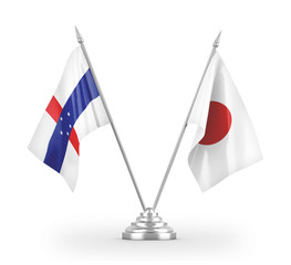 Japan and Netherlands Antilles table flags isolated on white 3D rendering