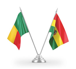 Bolivia and Benin table flags isolated on white 3D rendering