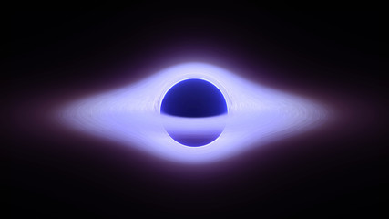 Supermassive black hole on cosmos, space. Accretion disk and rotating clouds, swallowing asteroids 3D rendering 