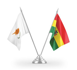 Bolivia and Cyprus table flags isolated on white 3D rendering