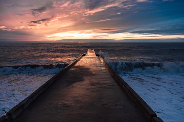 Sochi Sea storm. Sea sunset. Raging sea.