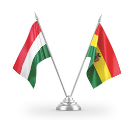 Bolivia and Hungary table flags isolated on white 3D rendering