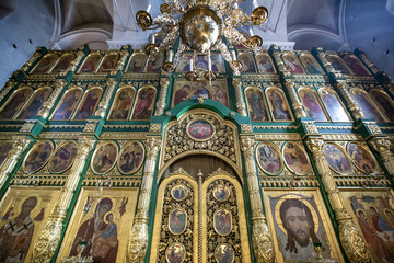 Fototapeta na wymiar Interior of the Temple of the Life-Giving Trinity In Sheets. Built in the 17th century. Moscow, Russia