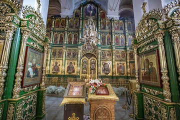 Obraz premium Interior of the Temple of the Life-Giving Trinity In Sheets. Built in the 17th century. Moscow, Russia