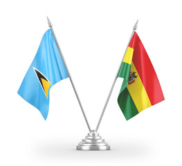 Bolivia and Saint Lucia table flags isolated on white 3D rendering