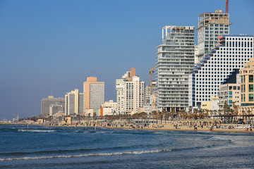 Tel Aviv coastline, the hotel area from a low point of view. View of Tel Aviv coastline From Jaffa...