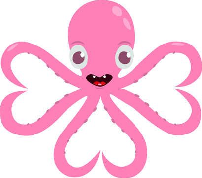 vector illustration for Valentine's day pink octopus with large eyes with six tentacles forming hearts