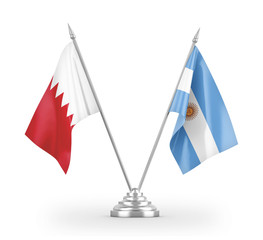 Argentina and Bahrain table flags isolated on white 3D rendering