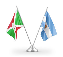 Argentina and Burundi table flags isolated on white 3D rendering