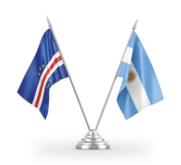 Argentina and Cape Cabo Verde table flags isolated on white 3D rendering